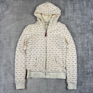 Aeropostale Sweatshirt Womans Medium White Full Zip Hoodie Quilted Y2K Spell Out